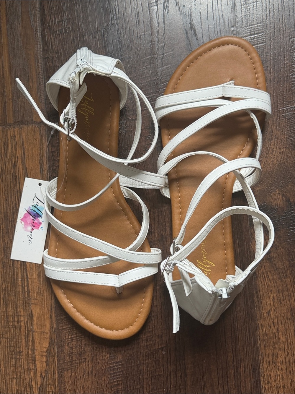 Luffymomo  White Strappy Gladiator Flat Sandals Size 8 NWT